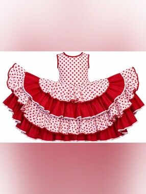 Handmade Spanish Flamenco Dress Red & White PolkaDot Tiered Ruffle Dance Costume